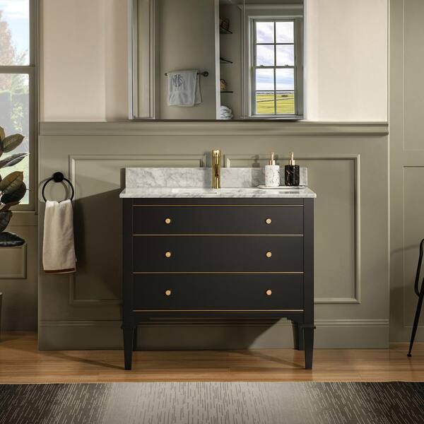 WOODBRIDGE Roma 37 in. W x 22 in. D x 34 in. H Bath Vanity in Espresso with Carrara White Marble Vanity Top
