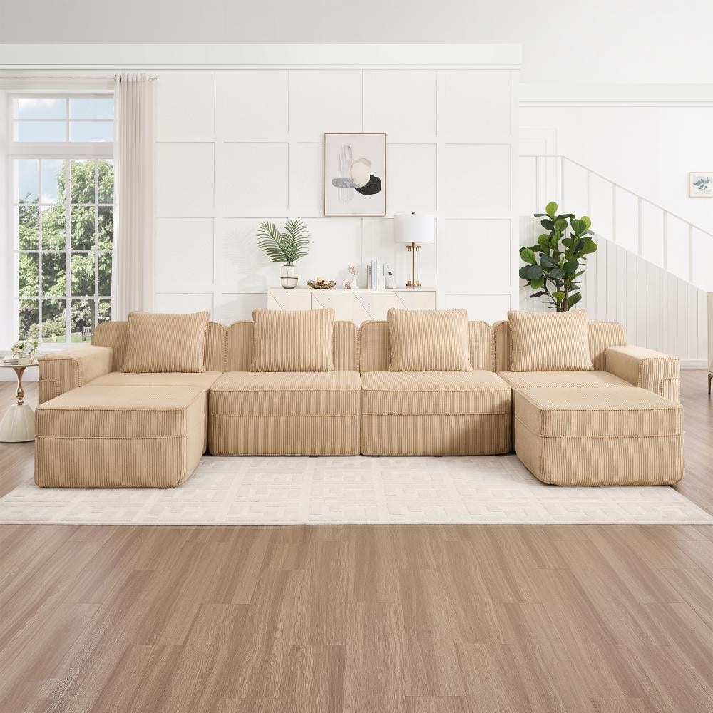 153.5 in Wide Arm Corduroy U-Shaped Modular Sofa, 4 Seat Cloud Boneless Couch with Ottomans in Camel price history on PriceWatchPro