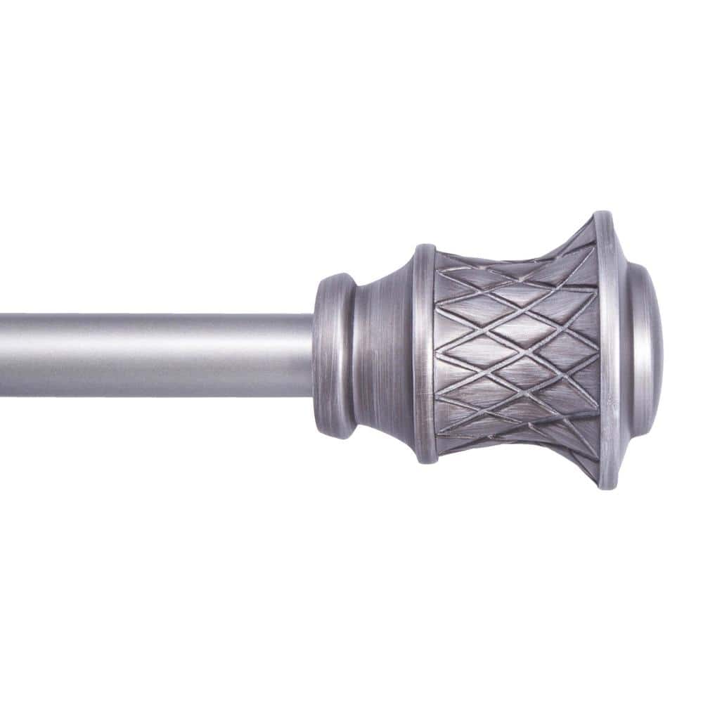 Pewter Telescoping Metal Curtain Rod with Decorative Finials, 36-66 inches