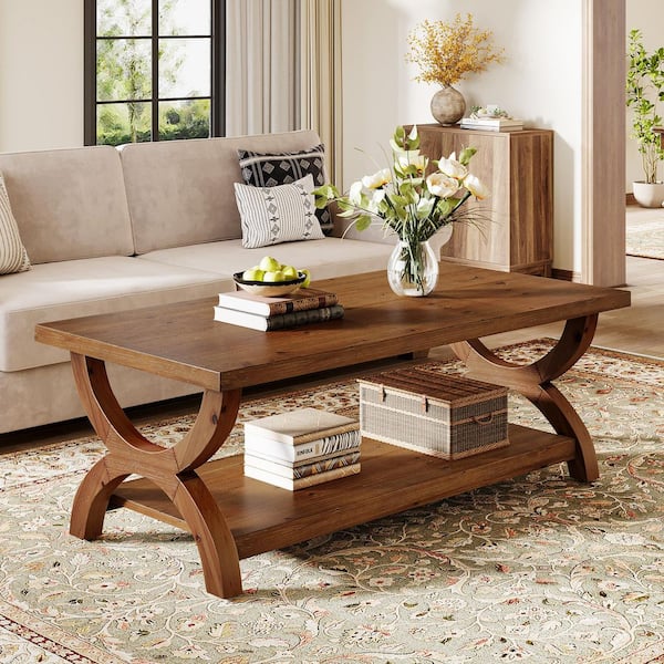 Lesly Vintage 48 in. Natural Rectangle Solid Wood and MDF Coffee
