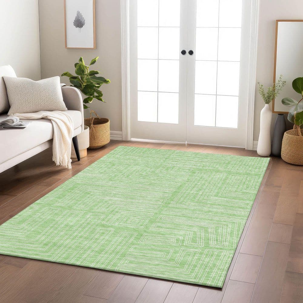 Mint Geometric Flat Woven Synthetic Area Rug