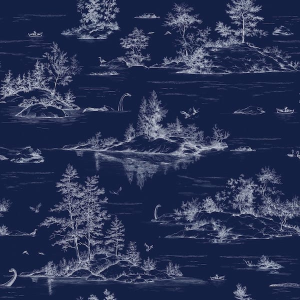 Nessie Novelty Toile Navy Ground Peel and Stick Wallpaper
