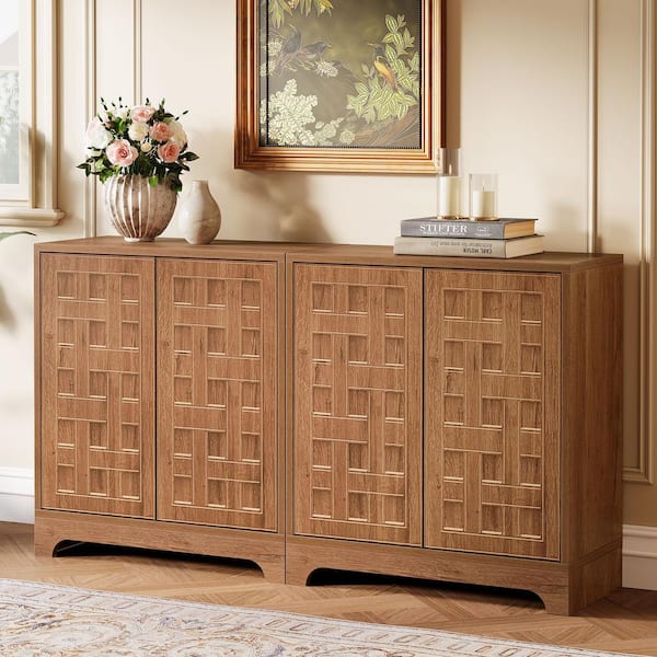 BYBLIGHT Ahlivia Walnut Wood 57 in. Sideboard with Storage, Farmhouse Buffet Cabinet Accent Cabinet for Kitchen, Living Room