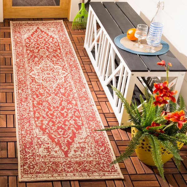 Beach House Red/Cream 2 ft. x 8 ft. Oriental Indoor/Outdoor Patio  Runner Rug