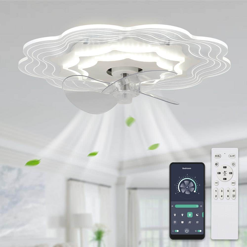 20 in. Smart Indoor Low Profile Dimmable White Ceiling Fan with Integrated LED and Remote -  Bella Depot, WSFSD2020