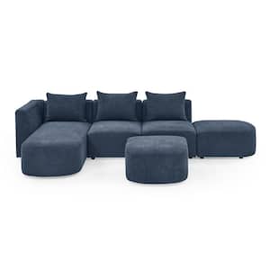 5-Piece Left Face L Shaped Polyester Modular Sectional Sofa with Ottoman in. Navy Blue