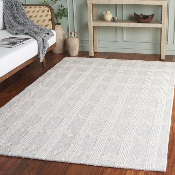 Genre 4 ft. x 6 ft. Silver/Ivory Minimalist Plaid Area Rug