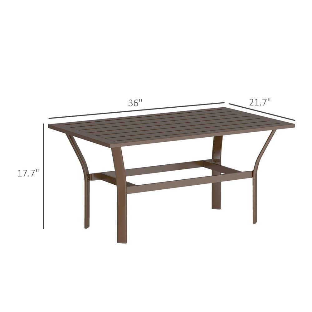 Brown Metal All-Weather Outdoor Coffee Table with Slatted Top