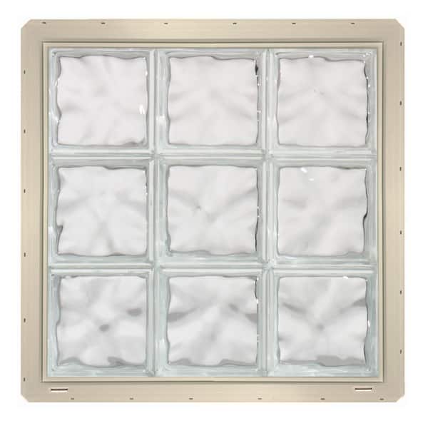 CrystaLok 24.25 in. x 24.25 in. x 3.25 in. Wave Pattern Glass Block Window	 with Almond Colored Vinyl Nailing Fin