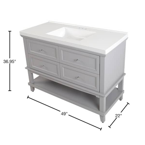 Teasian 49 in. Single Sink Sterling Gray Bath Vanity with White Cultured Marble Top (Assembled)