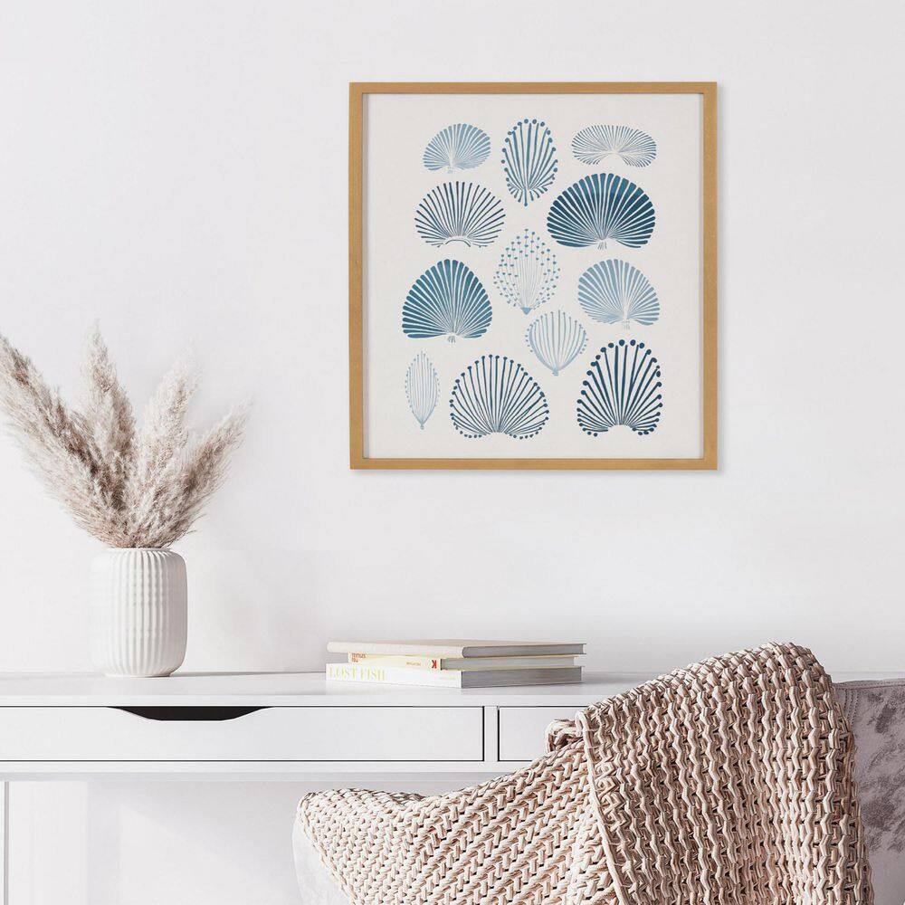 Abstract Coastal Blue Coral Print with Gold Frame, 12x16