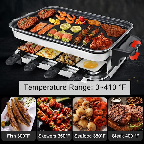 ITOPFOX Non-stick Coated 1500W Electric Grill Plate, with 8 Mini Raclette  Pans, Infinitely Adjustable Temperature, Iron+Plastic H2SA10OT079 - The  Home Depot