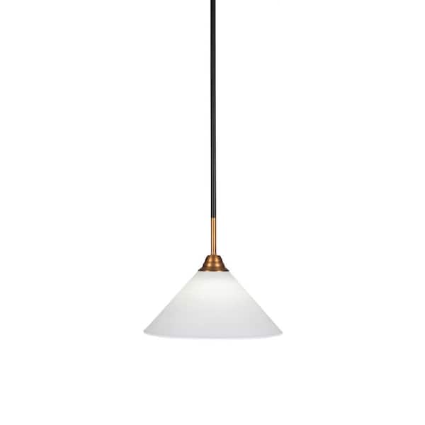 Unbranded Madison 100-Watt 1-Light Matte Black and Brass Bowl Mini Pendant Light with Glass Shade
