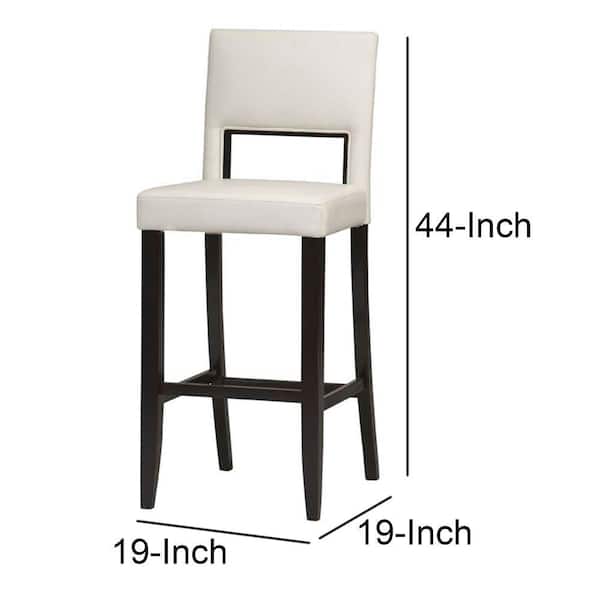 White Wooden Bar Stool With Padded Seat, White Bar Stool With Backrest