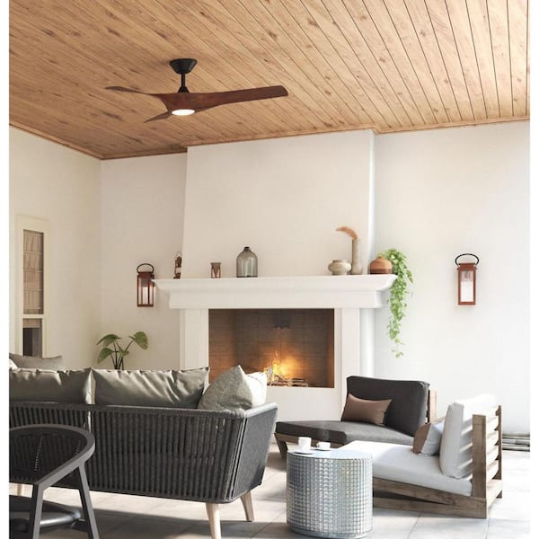 Ryne 52 in. Indoor/Outdoor Integrated LED Koa Woodgrain Contemporary Ceiling Fan with Remote for Living Room