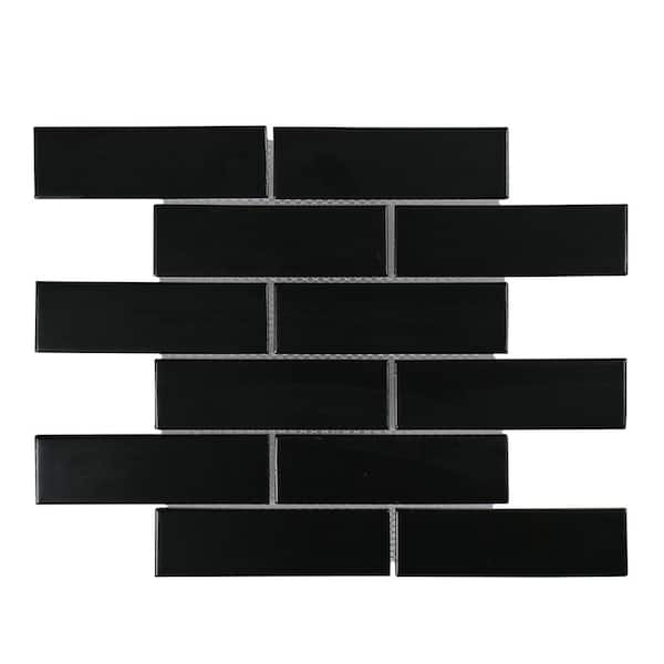 Jeffrey Court Classic 2 x 6 Black 11.25 in. x 11.5 in. x 6 mm Interlocking Glossy Porcelain Wall & Floor Mosaic Tile (0.898 SF/Each)