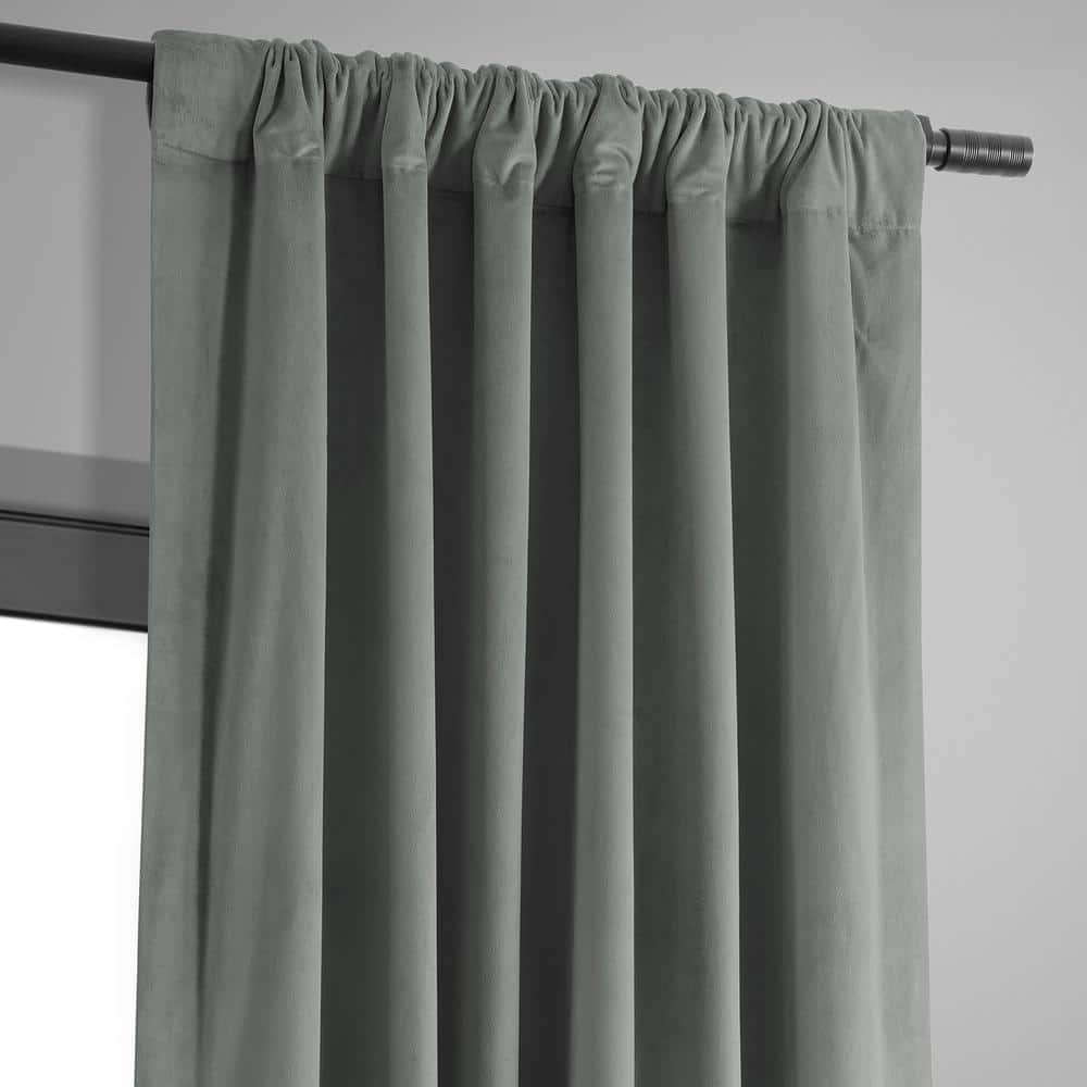 Silver Grey Velvet Thermal Blackout Curtains 96 Inch Long