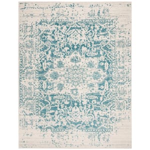 Madison Teal/Ivory 10 ft. x 14 ft. Geometric Border Floral Medallion Area Rug