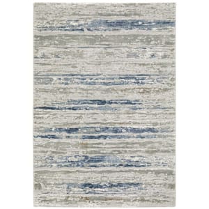 Emory Beige/Blue 3 ft. x 5 ft. Abstract Stripe Polypropylene Polyester Blend Indoor Area Rug