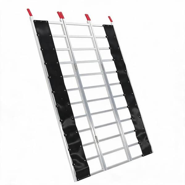 85 in. x 54 in. 1500 lb. Aluminum Tri-Fold Snowmobile Loading Ramp with Ski Guides and Safety Straps for Pickup Truck