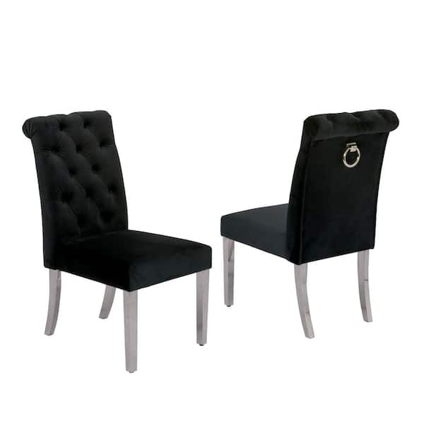 Best Quality Furniture Andy Black Velvet Stainless Steel Dining Chairs (Set of 2)