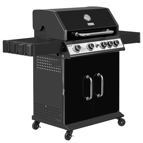 4+1 Burner Propane Gas Grill, Cabinet Style, 49,000 BTU, Black