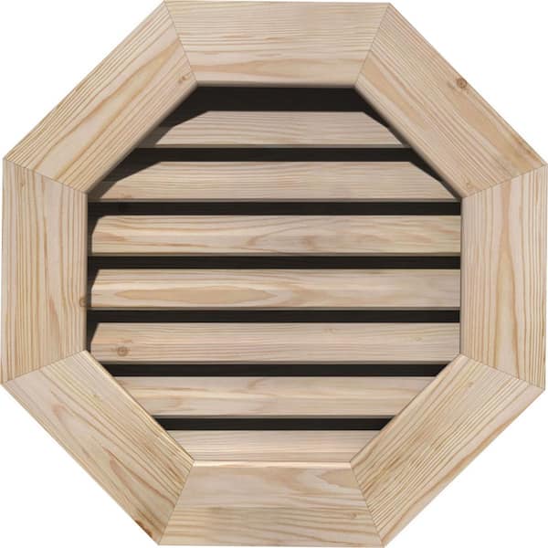 Ekena Millwork 27" x 27" Octagon Unfinished Smooth Pine Wood Paintable Gable Louver Vent Functional