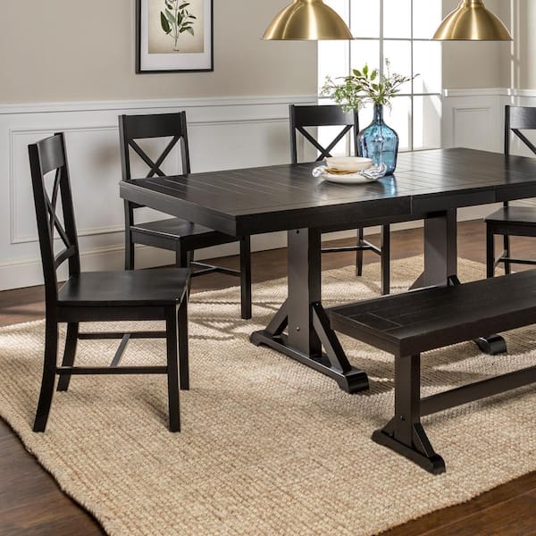 Walker Edison Furniture Company 6 Piece, Black Wood Dining Room Table Set