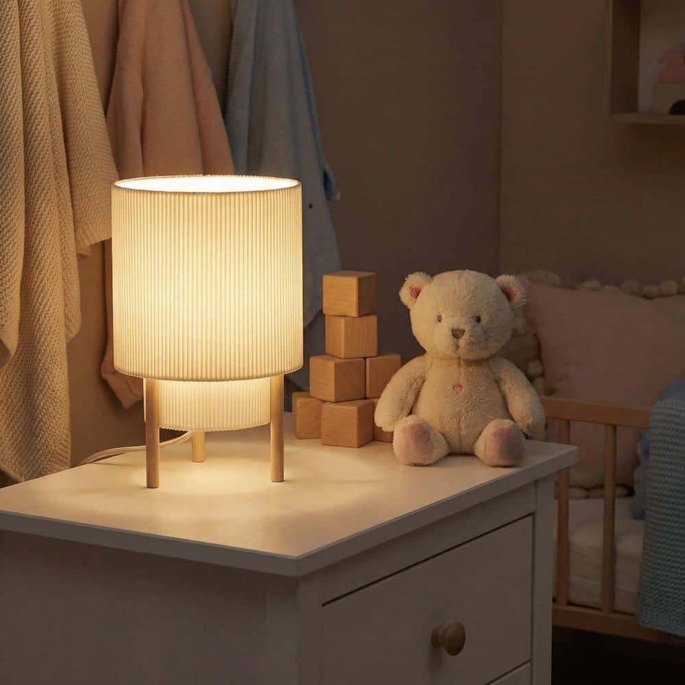 10 in. Dimmable 2-Tier Beige Pleated Fabric Shade Table with Natural Rubber Wood Base and E12 Lamp Holder for Bedroom price history on PriceWatchPro