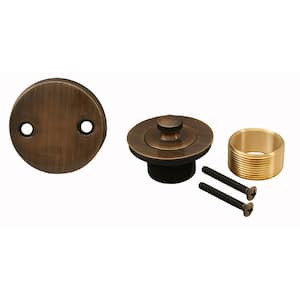 Lift and Turn Bath Tub Drain Conversion Kit with 2-Hole Overflow Plate in Antique Brass