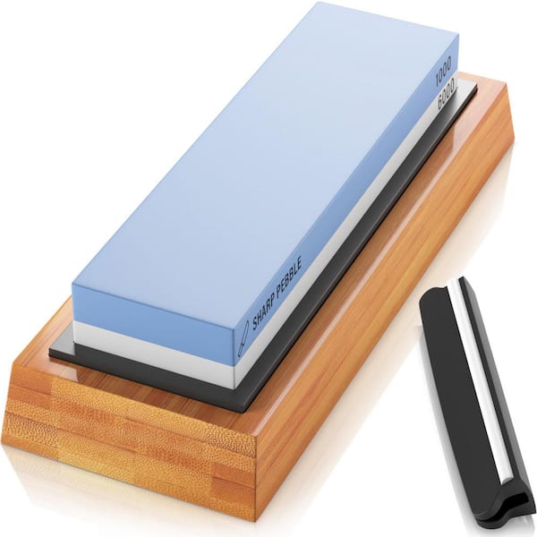 Adrinfly 7 in. Sharp Pebble Knife Sharpening Stone 2 Side Grit 1000/6000 Japanese Water Stone Whetstone Non-Slip Bamboo Angle