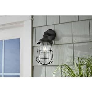 13.48 in. 1-Light Black Hardwired Outdoor Nautical Wall Lantern Sconce Light