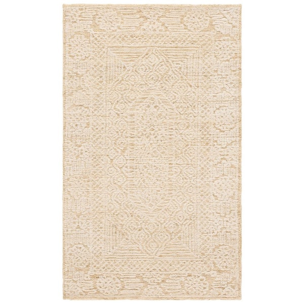 SAFAVIEH Textural 3 ft. x 5 ft. Gold/Ivory Monochrome Border Area Rug