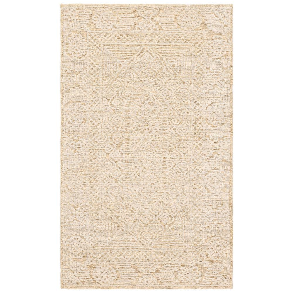 Ivory and Gold Hand-Tufted Wool Rectangular Area Rug, 4' x 6'