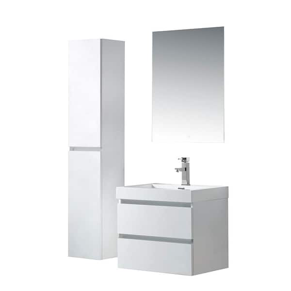 Vanity Art Annecy 24 in. W x 18.5 in. D x 20 in. H Bathroom Wall Hung Vanity in White with Single Basin Vanity Top in White Resin