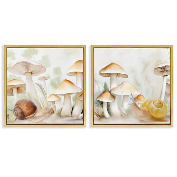 Stupell Industries Snail Crawl by Mushrooms by Kim Allen 2-Pieces Gold Floater Frame Nature Graphic Art Print 18 in. x 18 in.