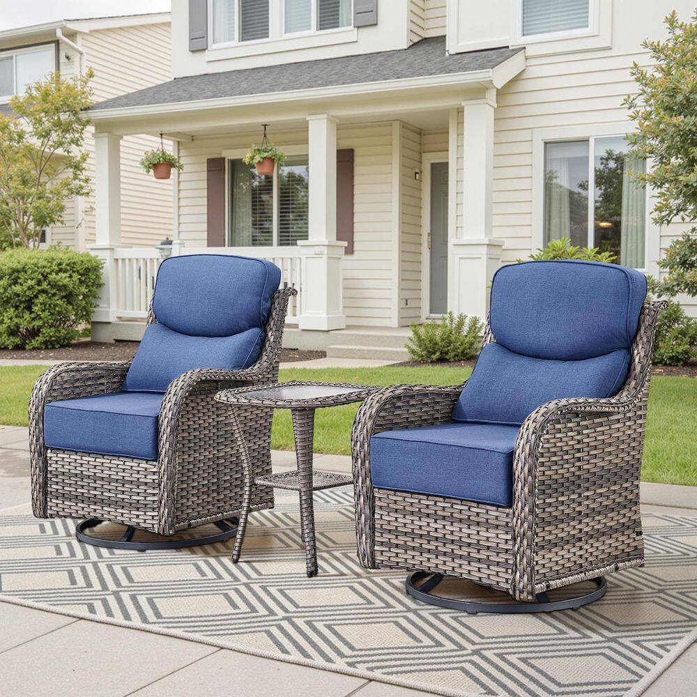 MoonLuxe Gray Swivel Glider Wicker Outdoor Rocking Chairs with Blue Olefin 6 In. Thick Cushions /Side Table (3-Piece) price history on PriceWatchPro
