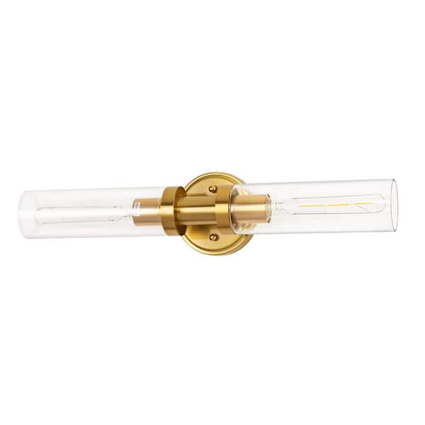 18.1 in. 2-Light Gold Clear Glass Hardwired Wall Sconce with Standard for Hallways, Kitchens, and Living Rooms