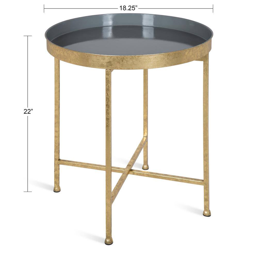 Gold and Gray Round Metal Mirrored End Table