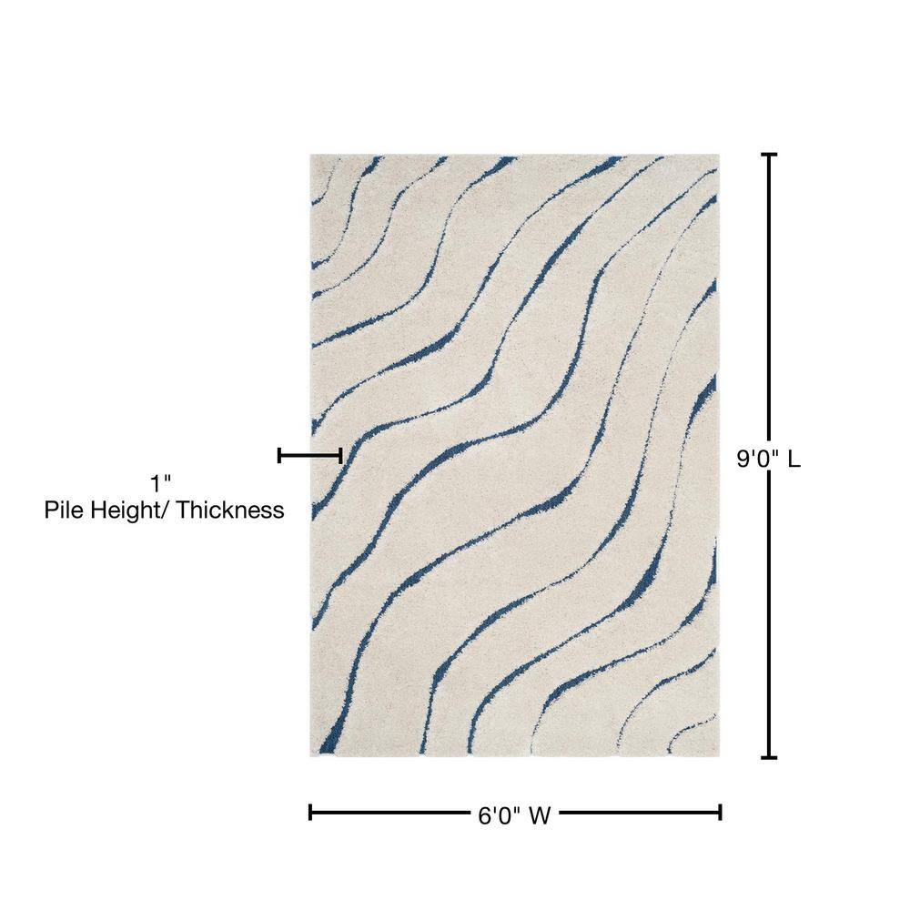 Cream and Blue Tufted Shag Area Rug, 6' x 9'