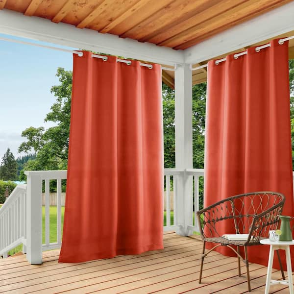 EXCLUSIVE HOME Cabana Mecca Orange Solid Light Filtering Grommet Top Indoor/Outdoor Curtain, 54 in. W x 108 in. L (Set of 2)