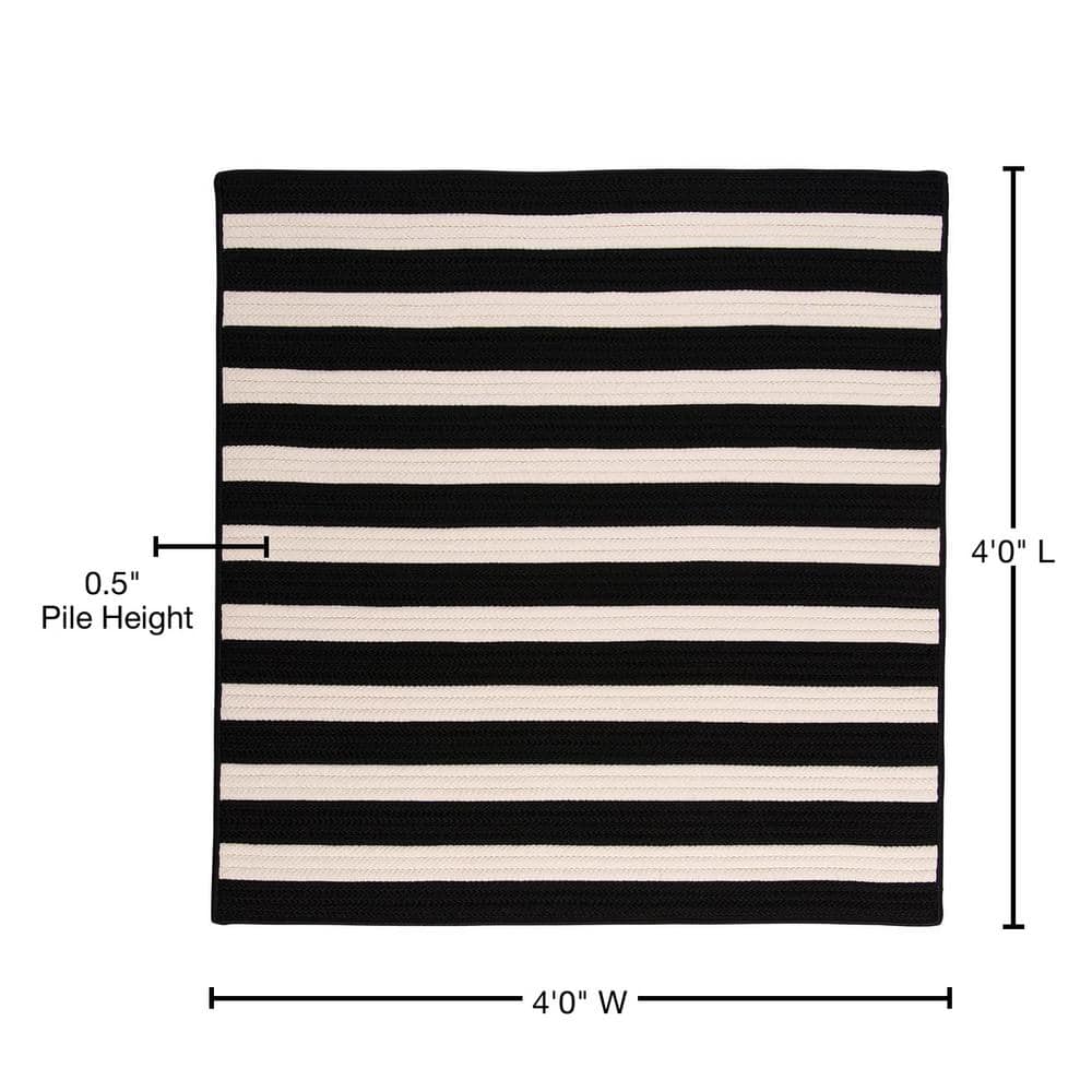 Black and White Braided Square Synthetic Indoor/Outdoor Rug