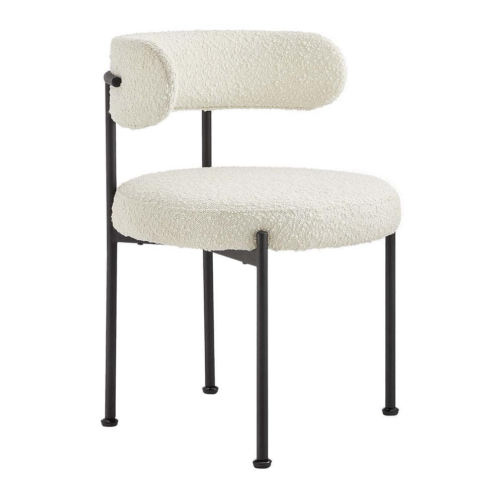 MODWAY Albie Boucle Fabric Dining Chairs - Set Of 2 Ivory Black EEI ...