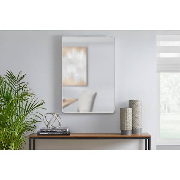 StyleWell Medium Modern Rectangular Silver Framed Mirror with Rounded ...