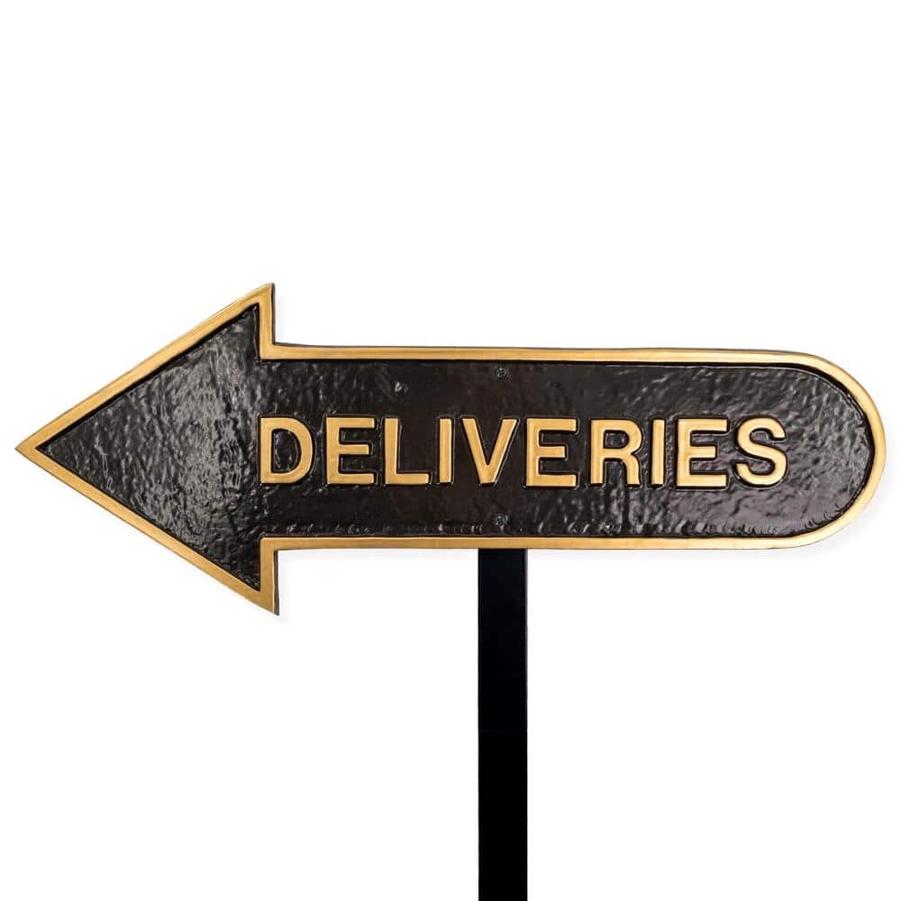 6 in. x 15.5 in. Left Arrow Deliveries Statement Plaque Sign with Lawn Stake-Black/Gold price history on PriceWatchPro