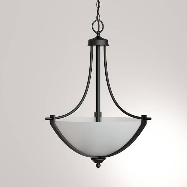 Hampton Bay 3 Light Bronze Pendant With White Frosted Glass Shade 16658 The Home Depot