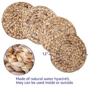 12 in. Round Natural Wicker Hyacinth Seagrass Basketweave Woven Indoor or Outdoor Placemats (Set of 4)
