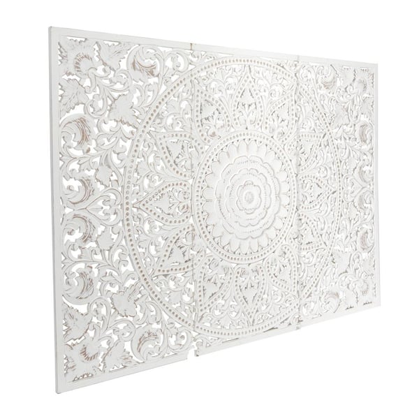 Litton Lane Wood White Handmade Intricately Carved Floral Wall Decor with Mandala  Design (Set of 3) 042319 - The Home Depot