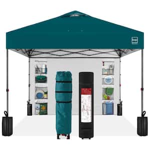 10 ft. x 10 ft. Cerulean Easy Setup Pop Up Canopy Portable Tent w/1-Button Push, Side Wall, Case