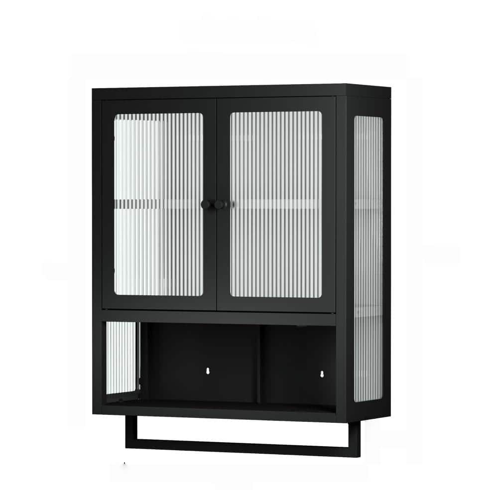 23.62 in. W x 30.71 in. H Rectangular Wood Medicine Cabinet without Mirror in Black 2 Glass Door and Towel Bar price history on PriceWatchPro
